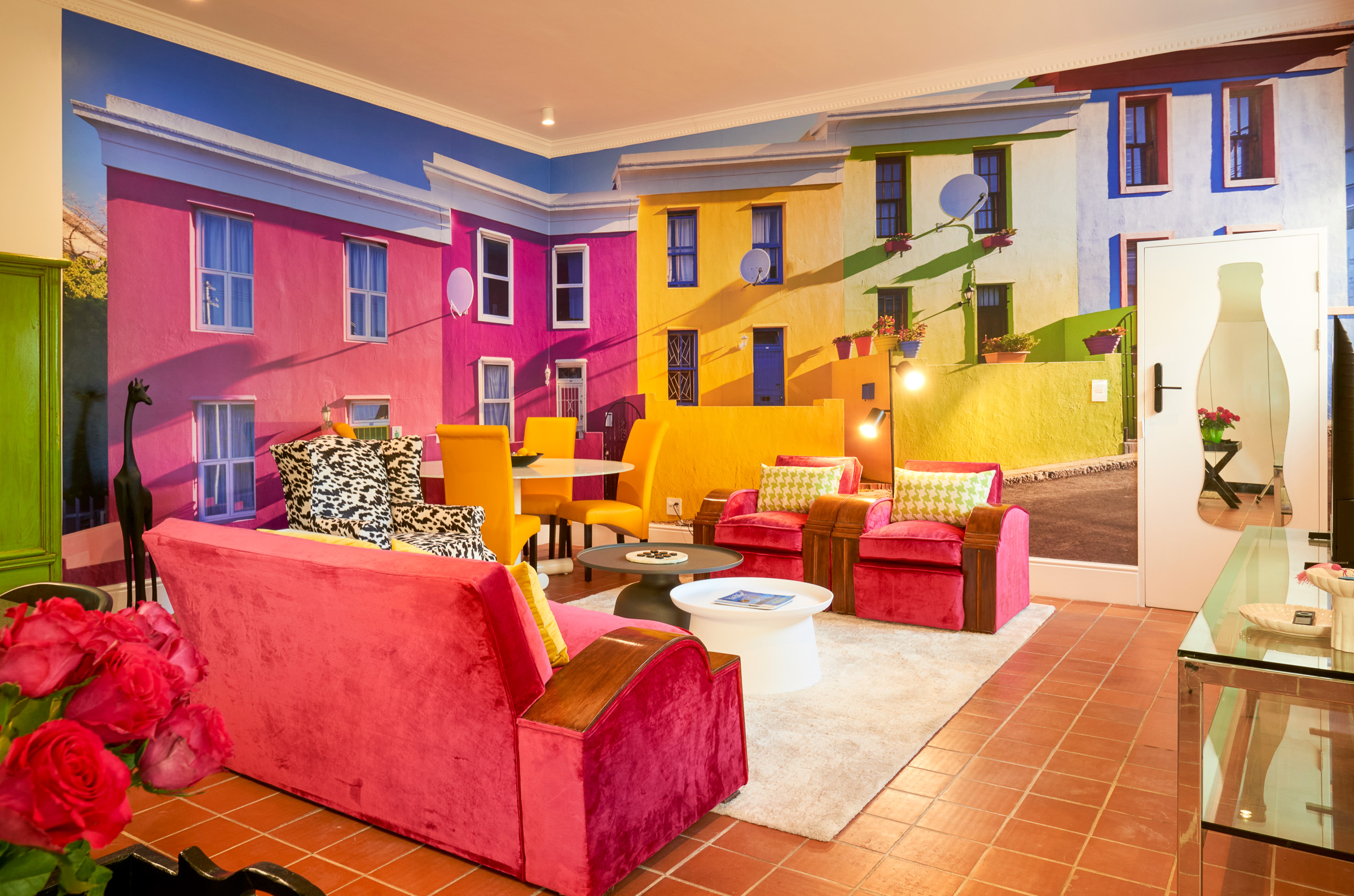 Kaleidoscope living area with its Bo-Kaap mural